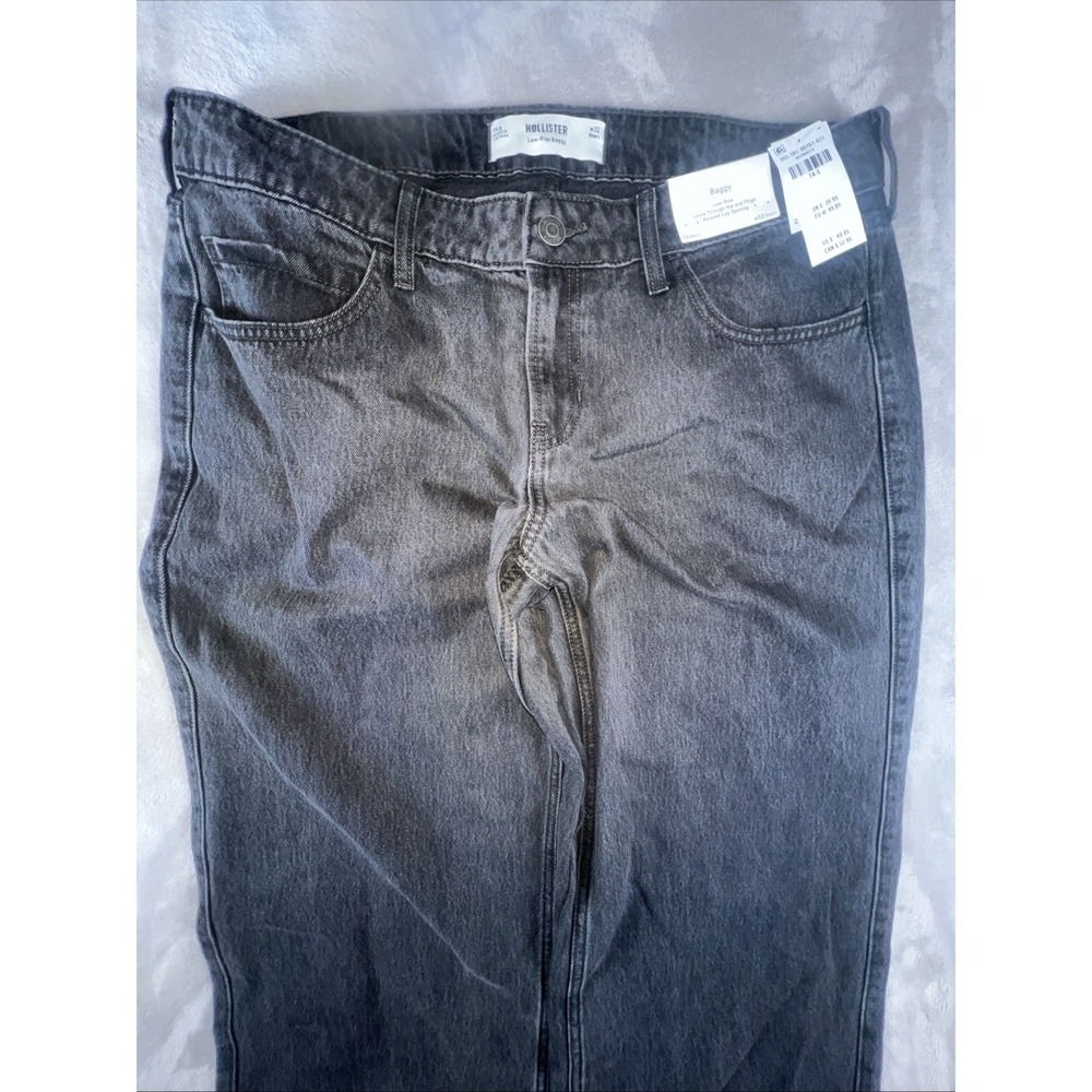 Hollister Womens Baggy Low Rise Jeans Black Wash Relaxed Leg Sz 14s Fits (38x29)